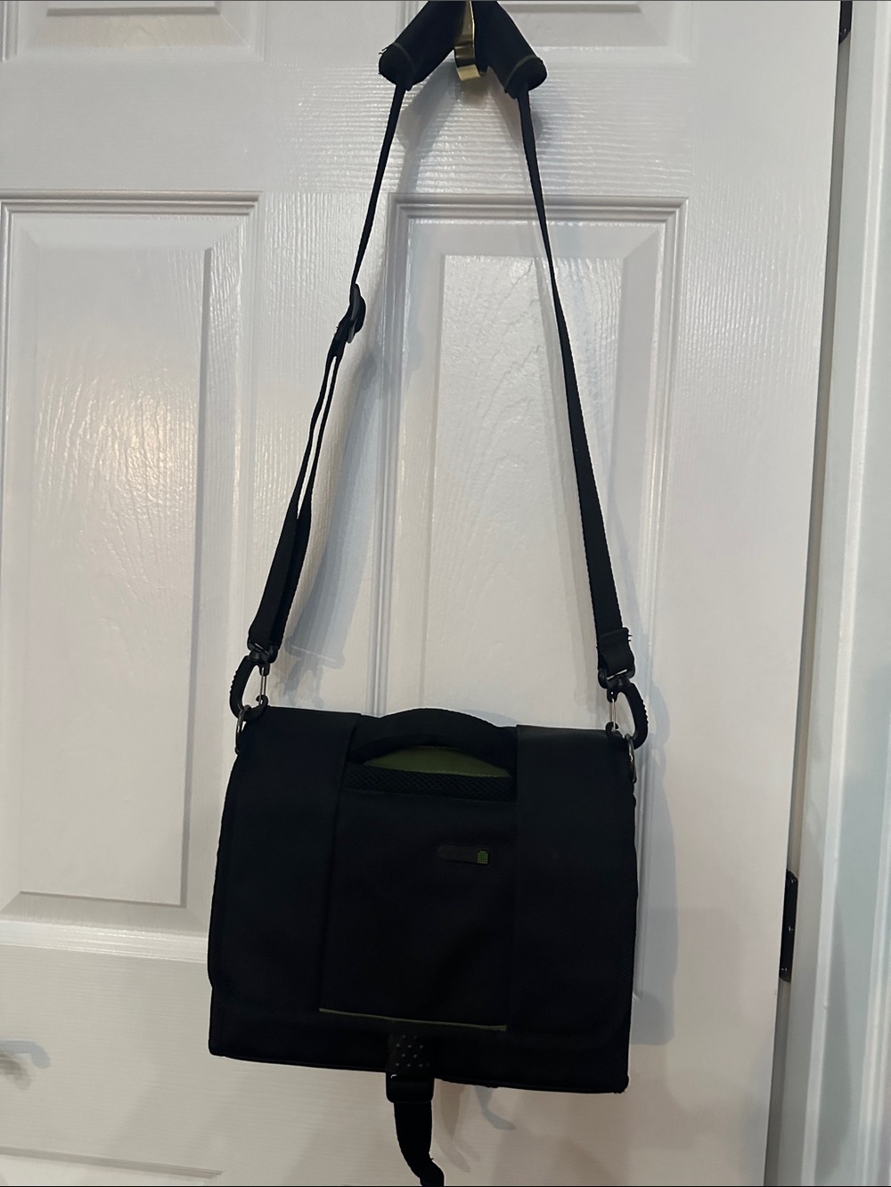 solo Black Messenger Bag with Olive Accent